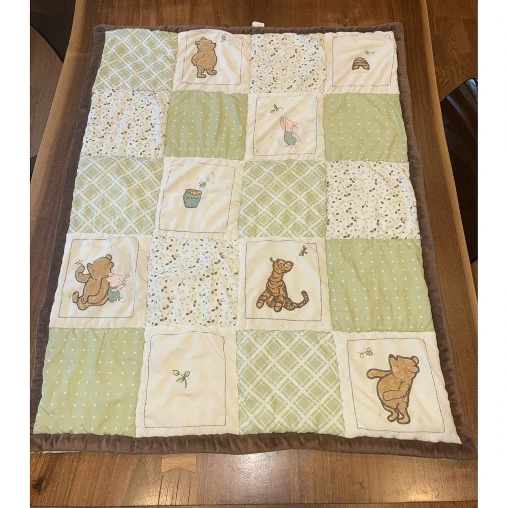 Vintage 90's Disney Winnie The Pooh Piglet Crib Comforter Patchwork Velvet